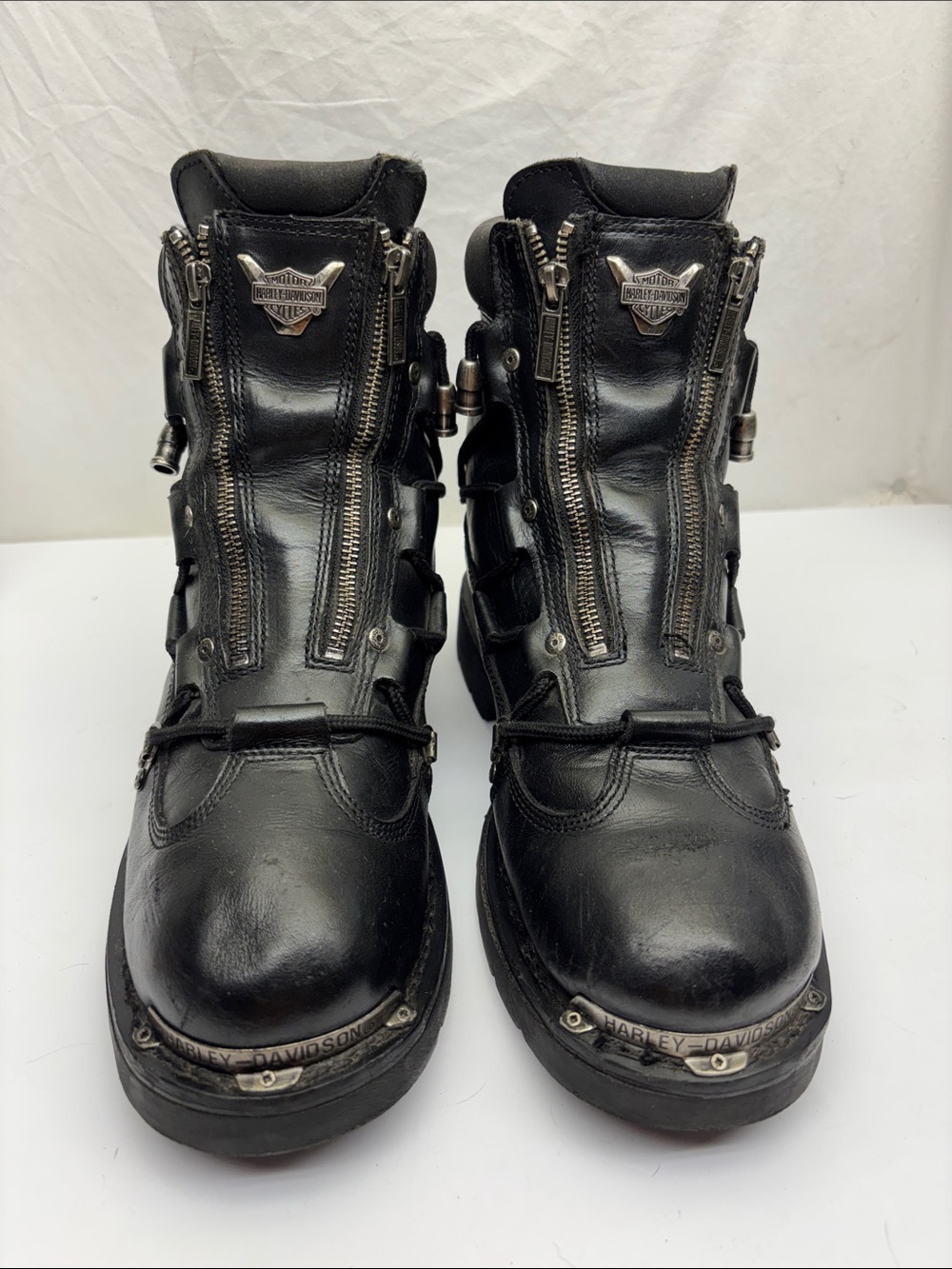 Harley-Davidson Black Leather Moto Zip Lace Boots, SZ 11